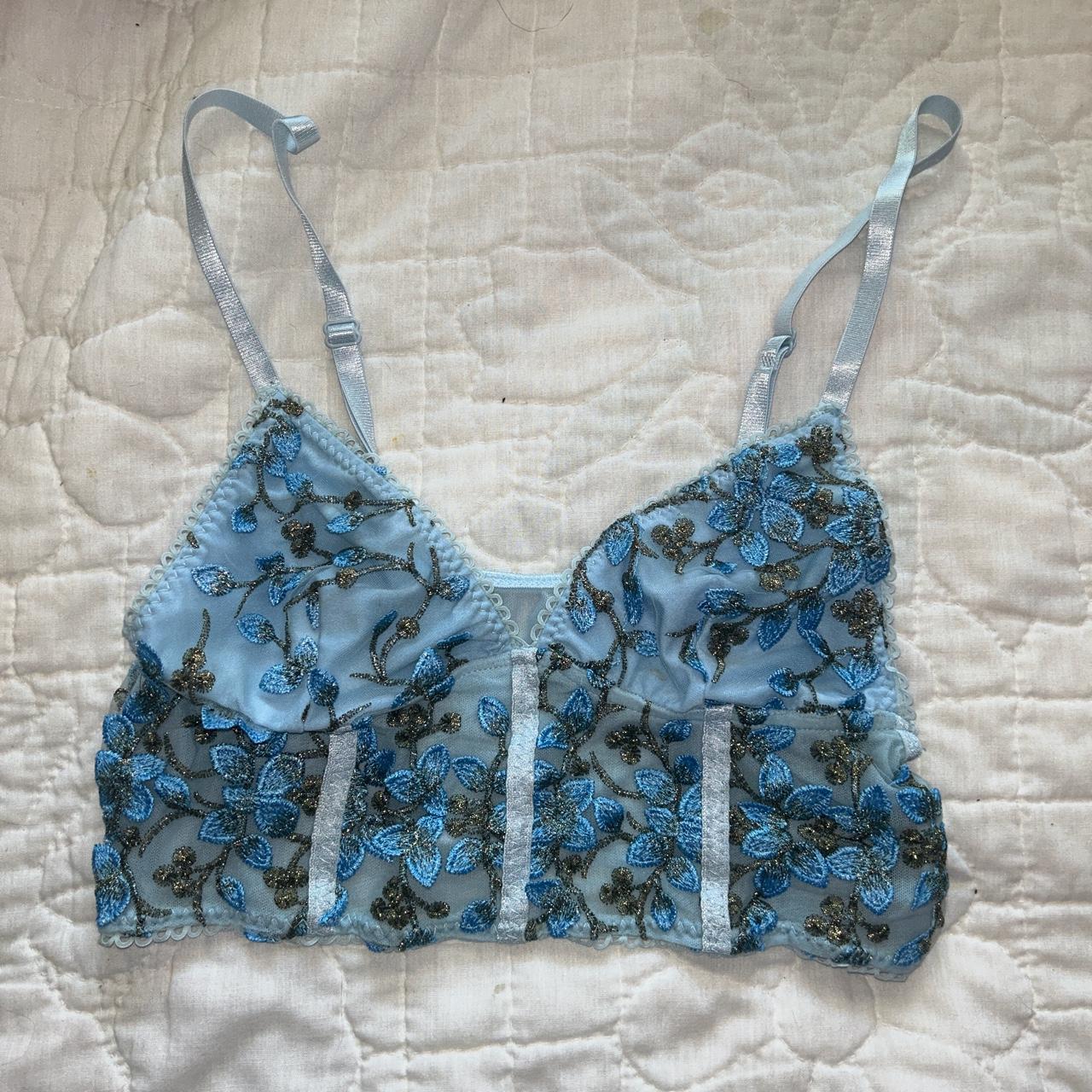 beautiful blue and sparkly green corset like top... - Depop