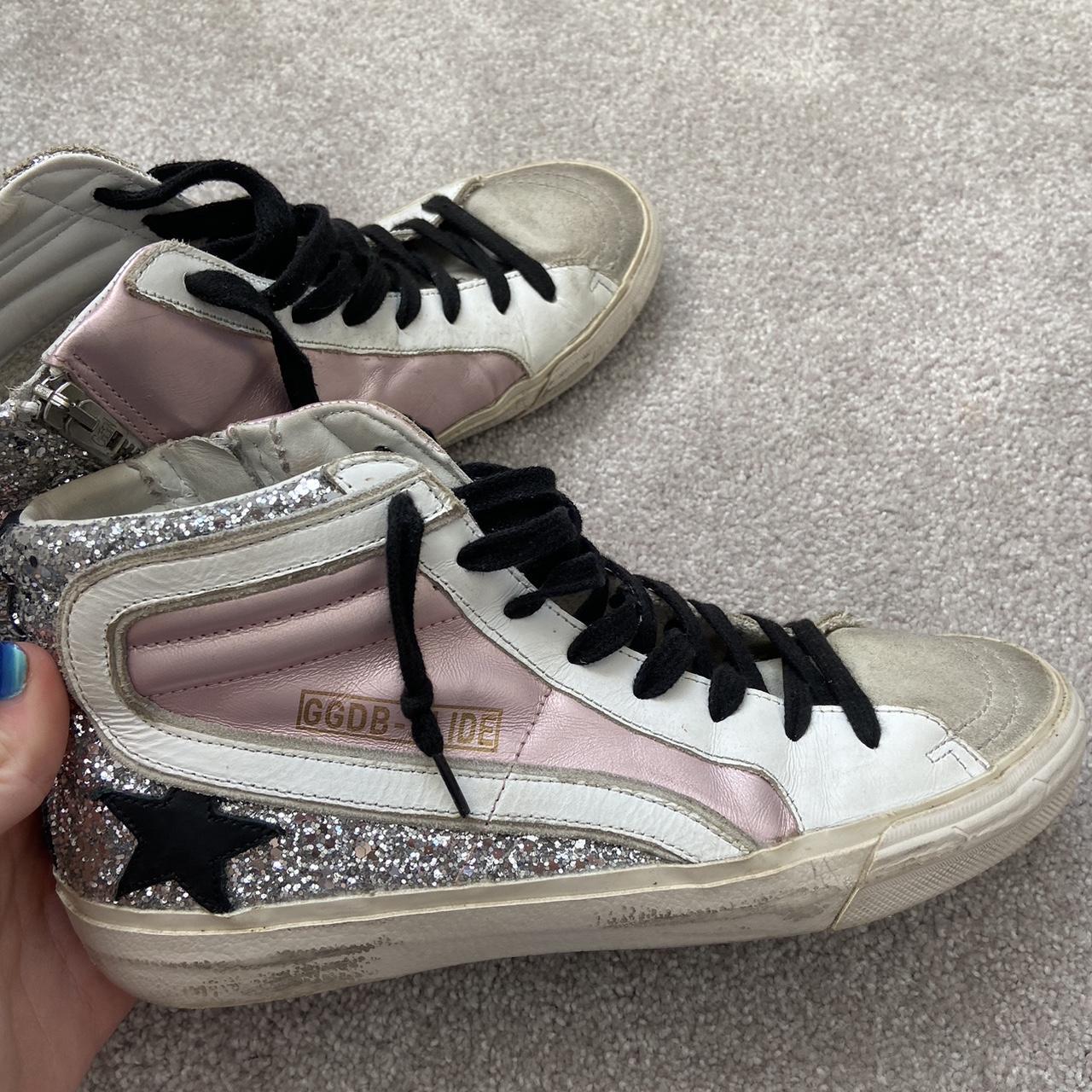 Golden Goose Women's Pink and Grey Trainers | Depop