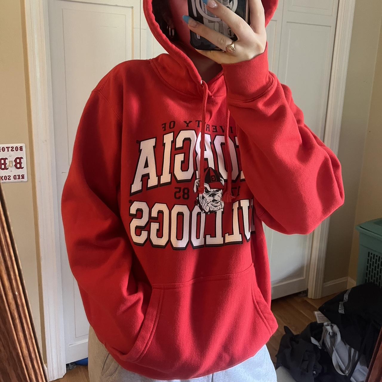 Women's Red and White Hoodie | Depop