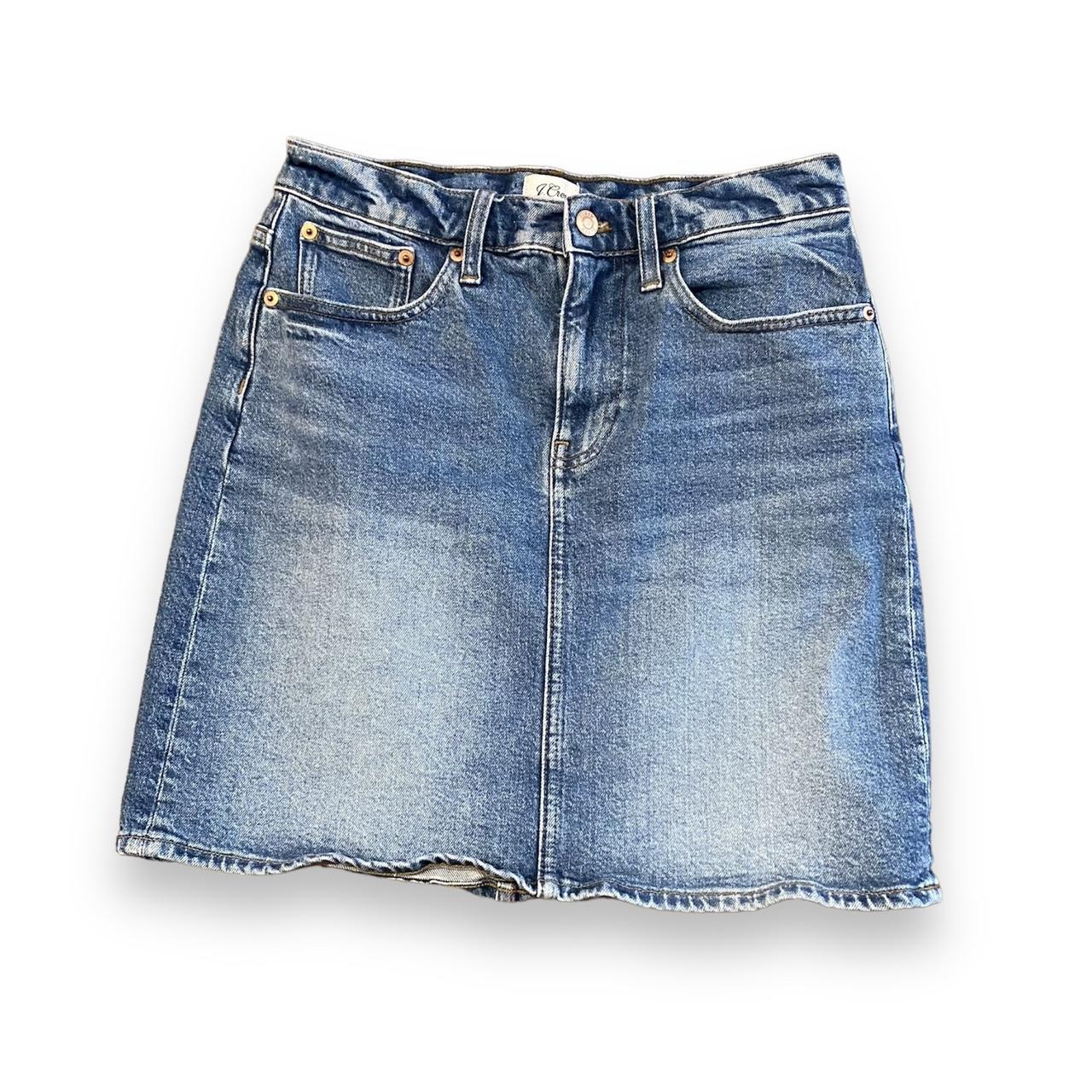 Light/Medium Wash Denim Mini Skirt -waist measures... - Depop