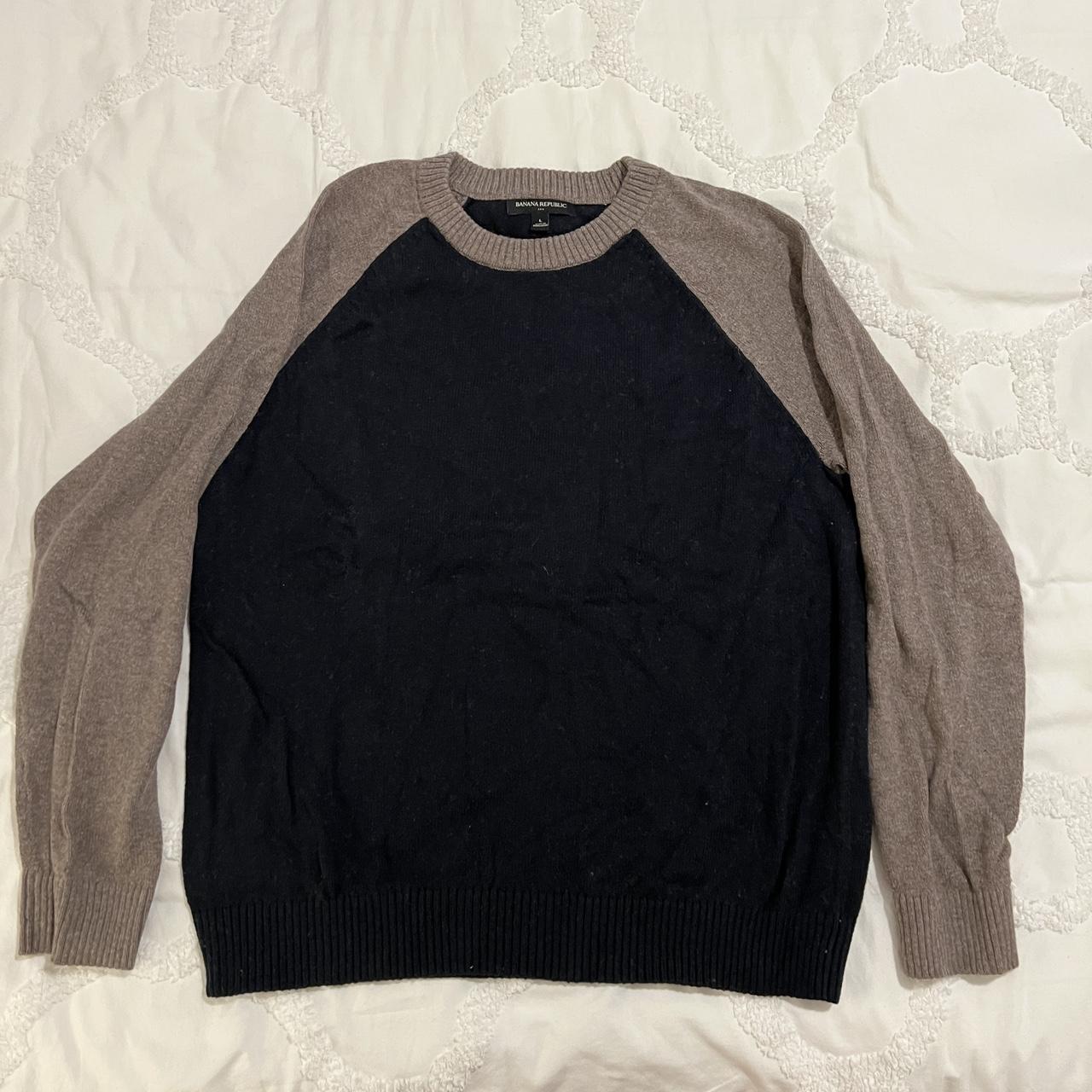 Banana Republic Men's Navy and Grey Jumper Depop