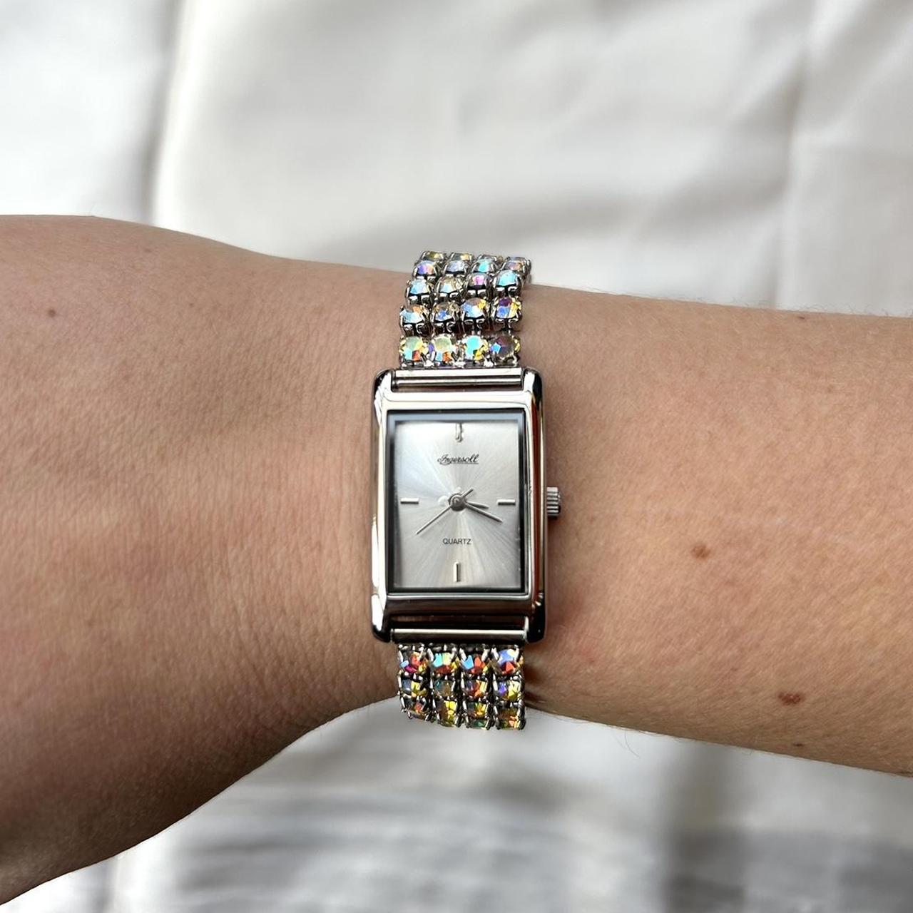 Vintage y2k gemstone silver tone ladies dainty watch Depop