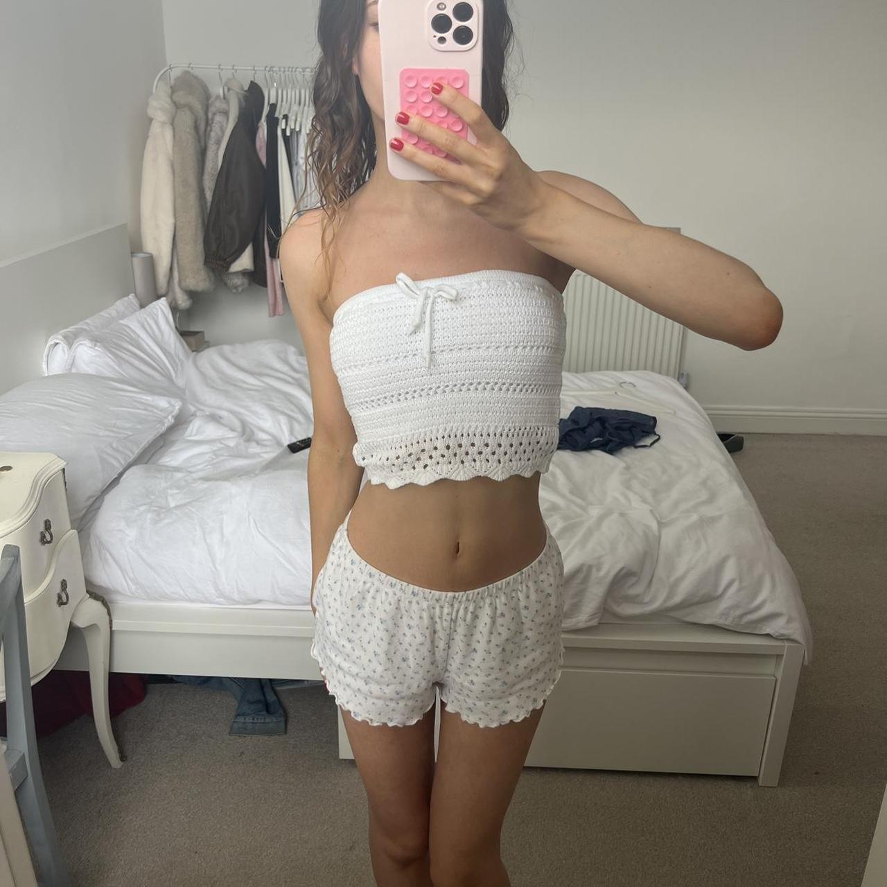 Hollister white crochet bandeau top Size xs I m a. Depop