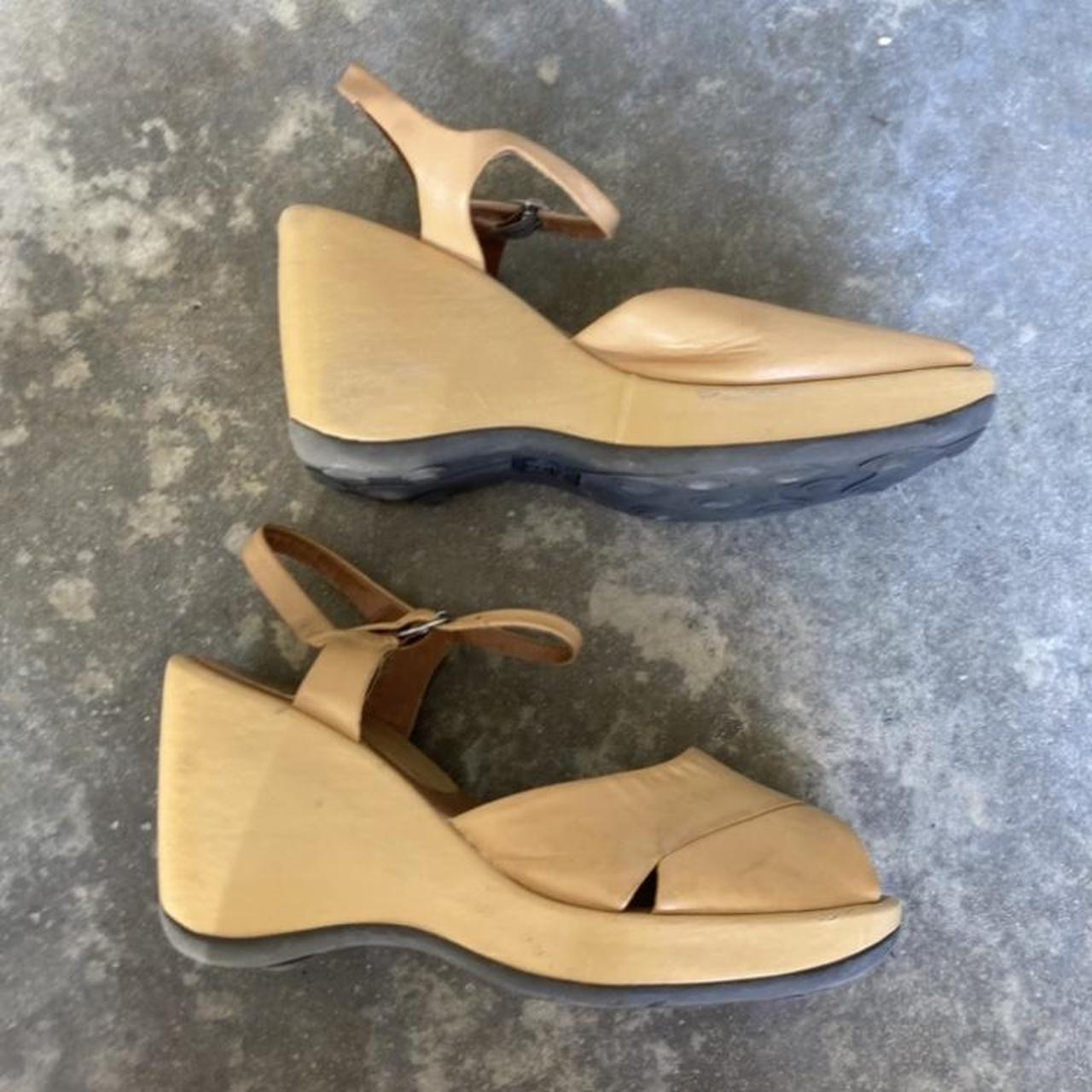 Y2K WEIRD NUDE LEATHER WEDGE PLATFORMS 2000s... - Depop