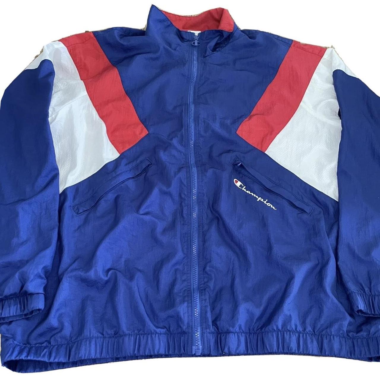 Vintage Champion Red White Blue Warm Up. Depop