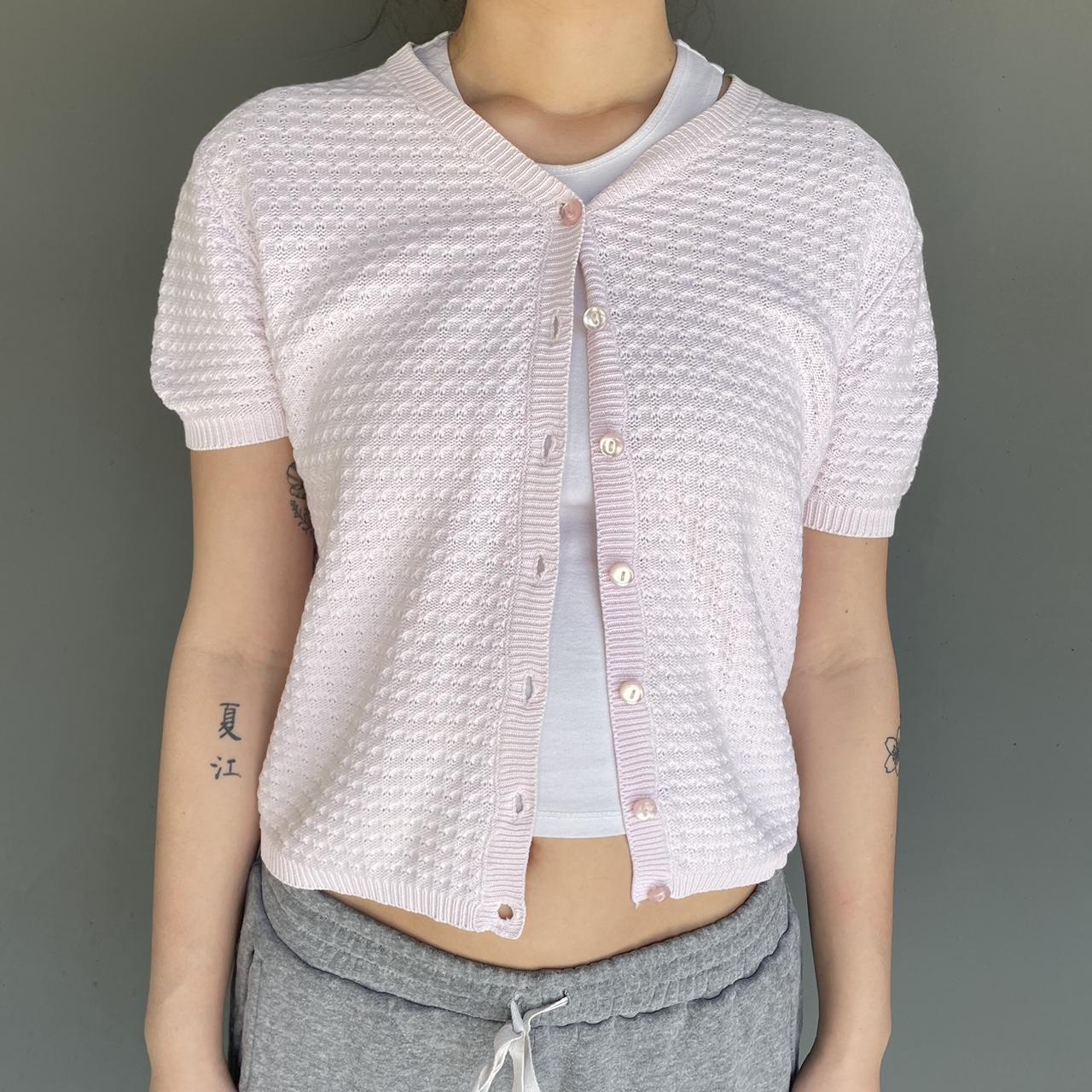 vintage light pink knit sweater, more of a true... Depop