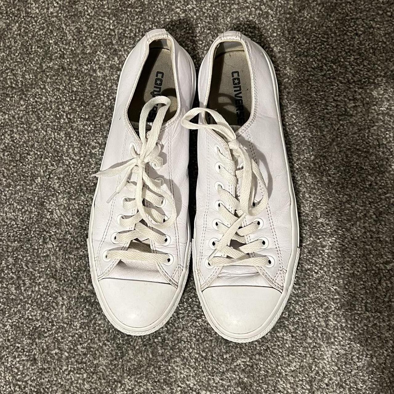 men’s white leather low top converse // uk size 10... - Depop