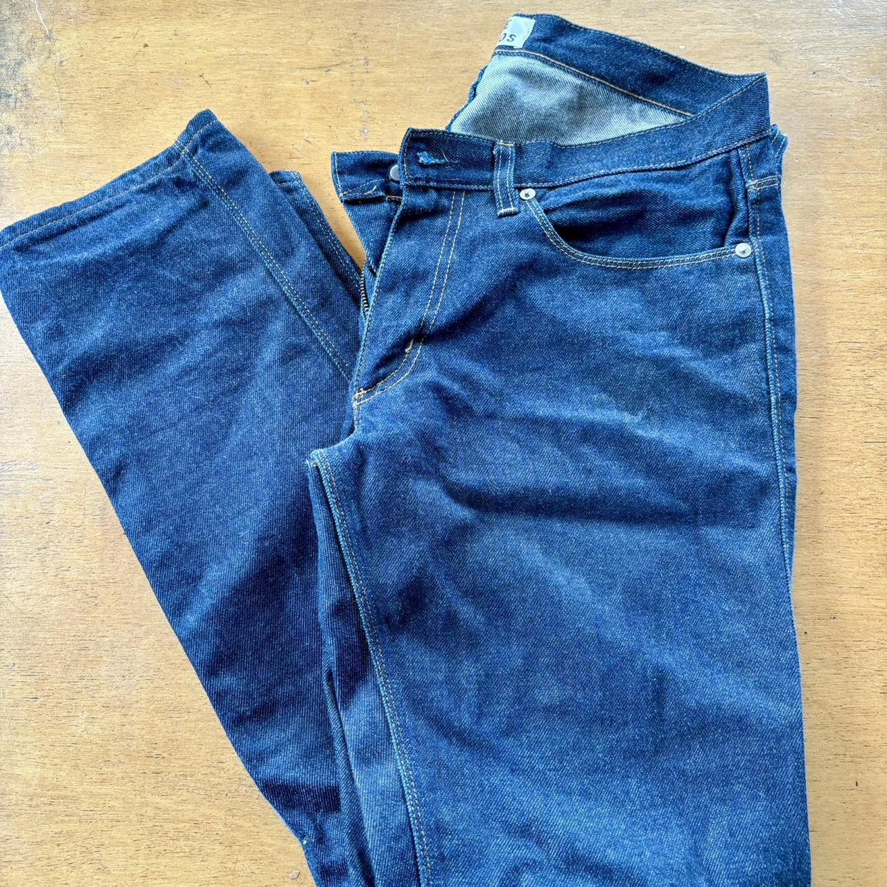 Blue straight leg jeans with a slim fit through the... - Depop