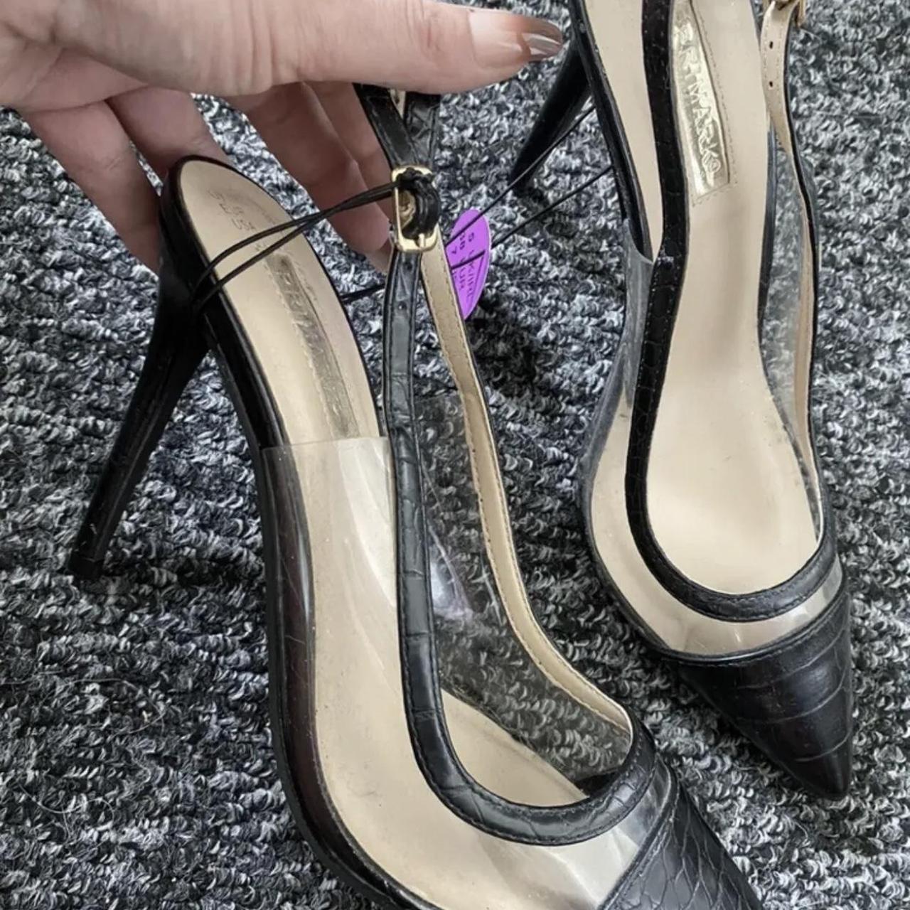 primark Black and Clear Sling Back Stiletto Heels 5... - Depop