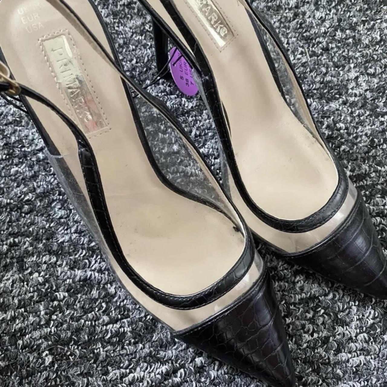 primark Black and Clear Sling Back Stiletto Heels 5... - Depop