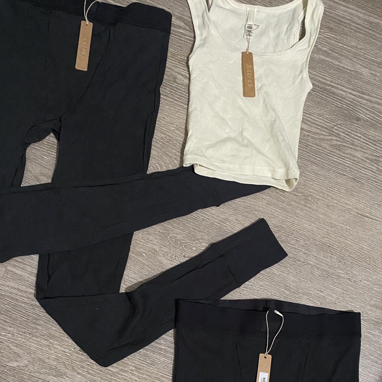 Skims cotton ribbed legging ,short & tank Soot, bone Depop