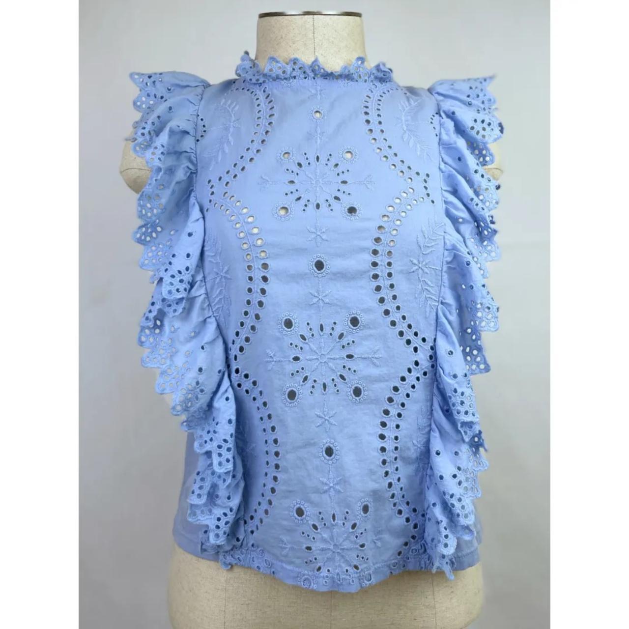 Mango Women's Blouse - Blue - XS – Mango Ruffled Lace Top. Pre-Owned Excellent.