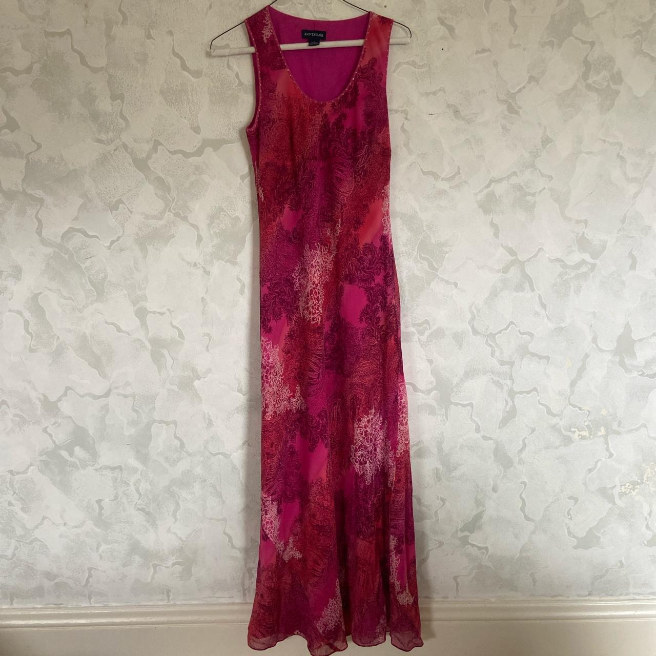 Pink maxi dress - size 4 - beaded neckline -... - Depop