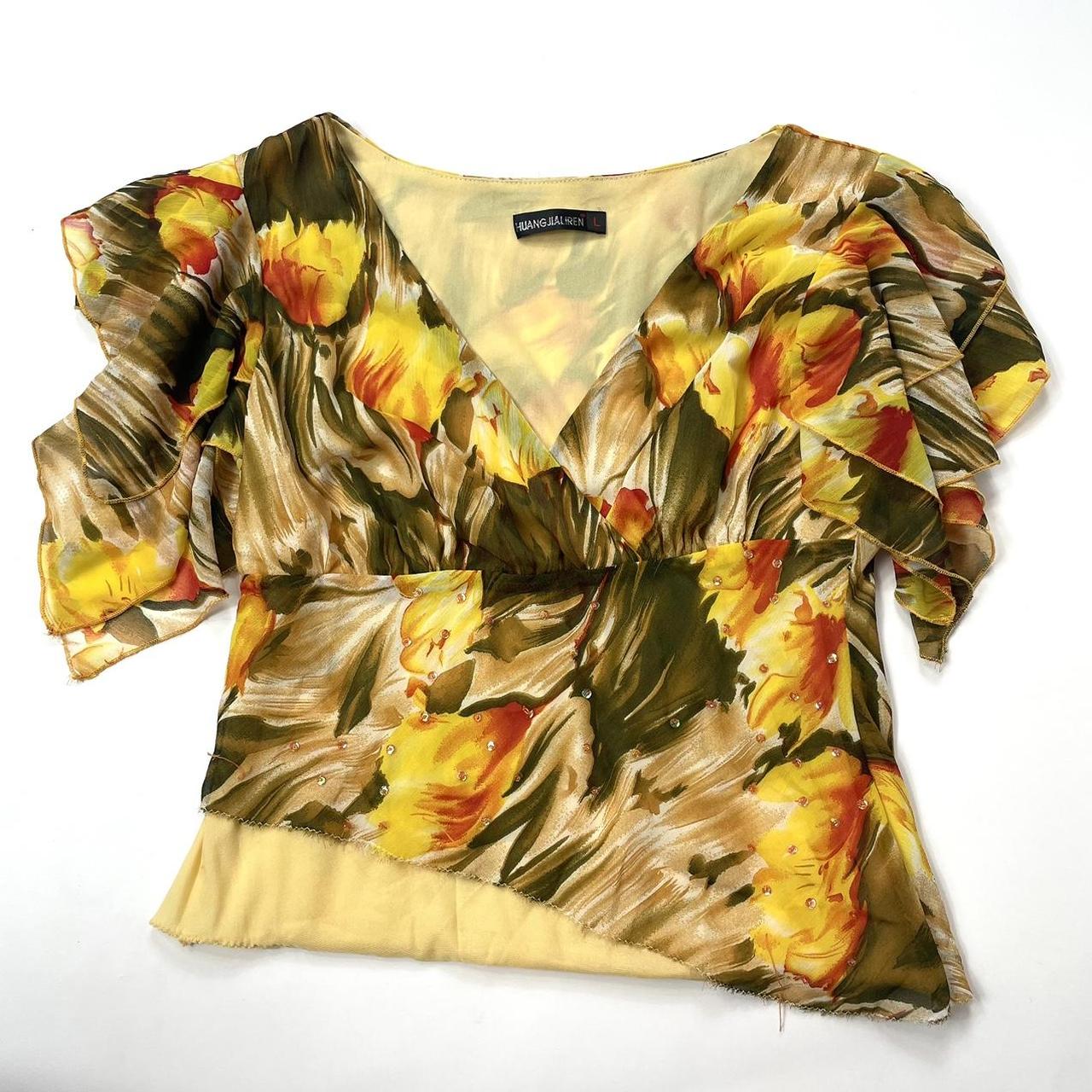 Y2k Summer Floral Blouse Asymetrical Crop Beaded Top | Depop