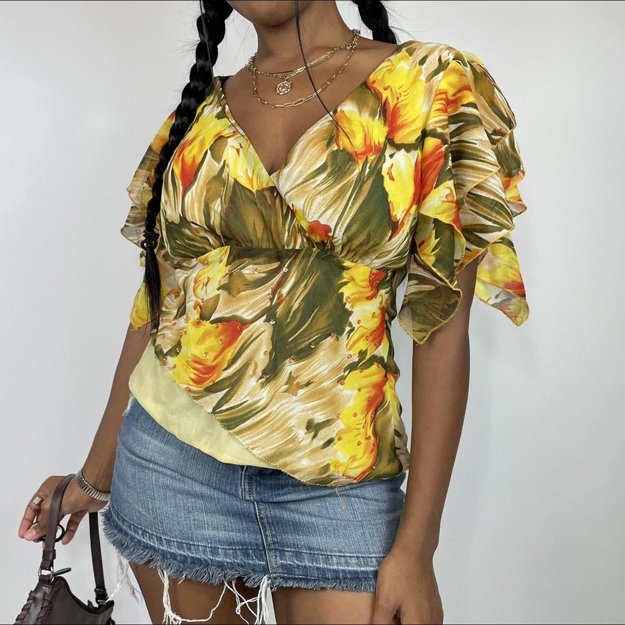 Y2k Summer Floral Blouse Asymetrical Crop Beaded Top | Depop