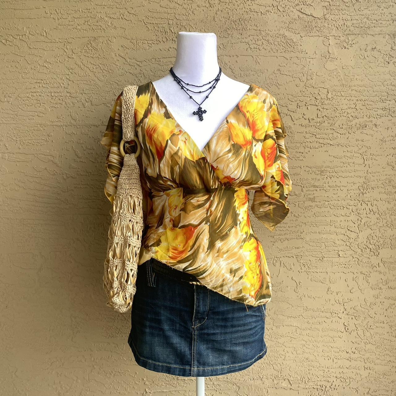 Y2k Summer Floral Blouse Asymetrical Crop Beaded Top | Depop
