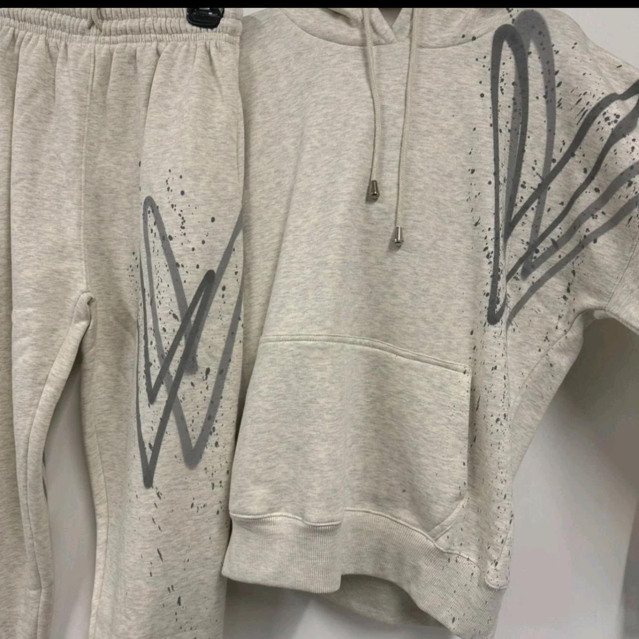 Grey hearts spray paint graffiti tracksuit hoodie... Depop