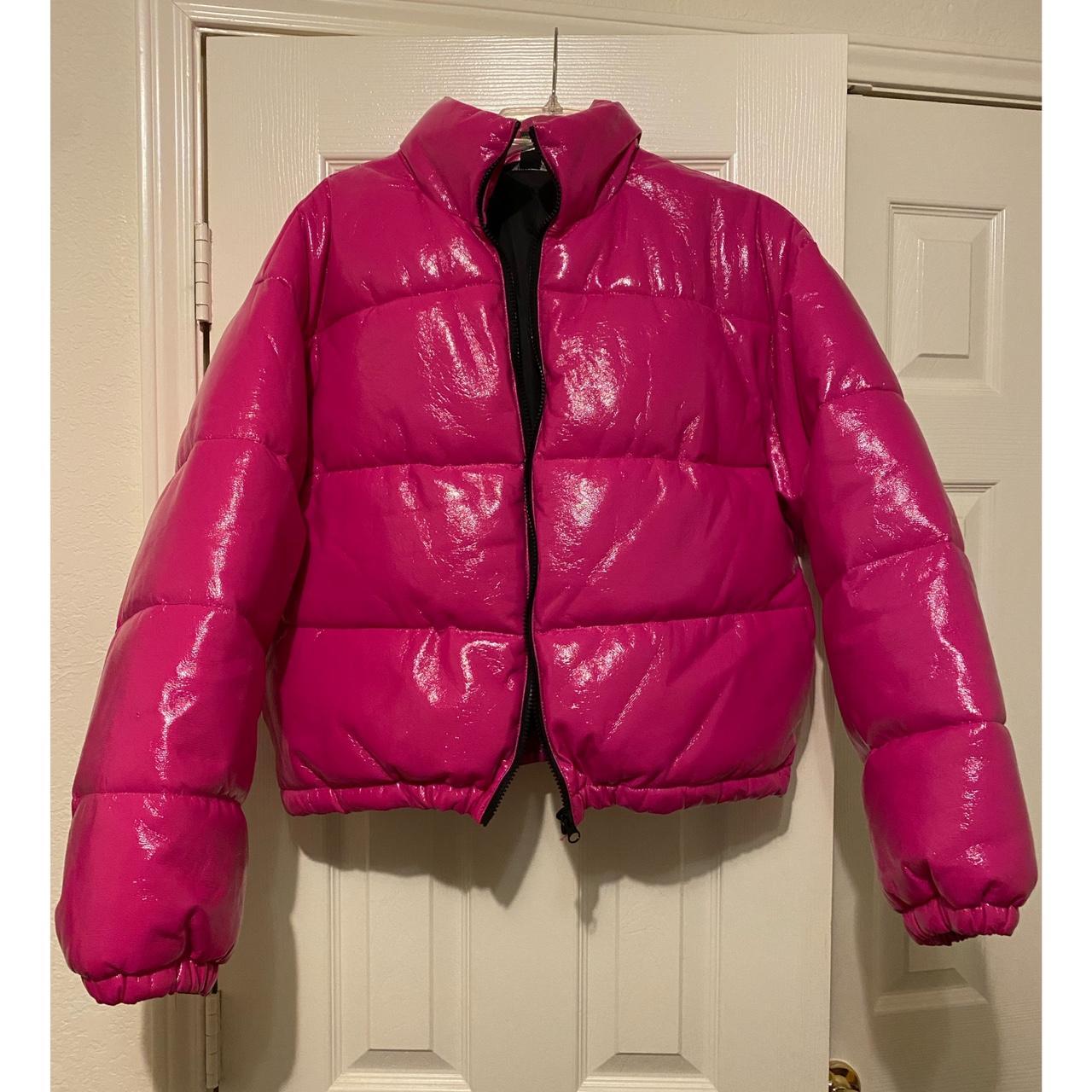 Pink shiny puffer jacket deals