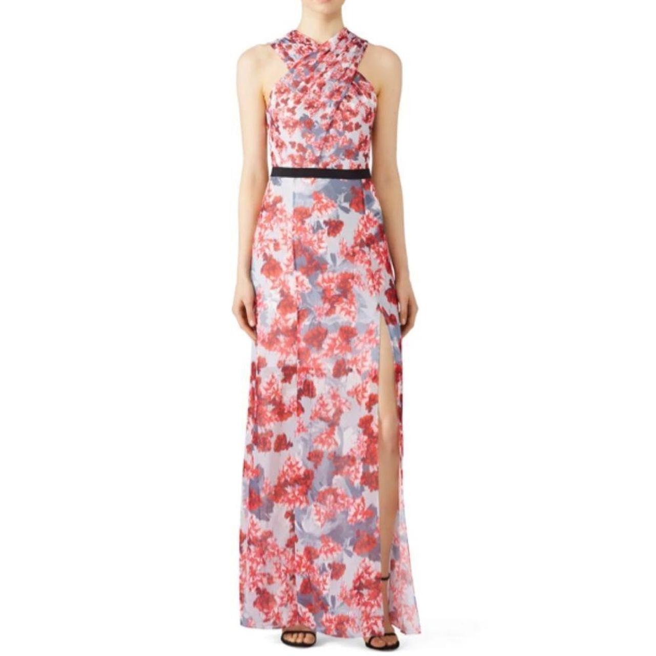 Prabal Gurung Silver Red Floral Gown Pre owned Depop