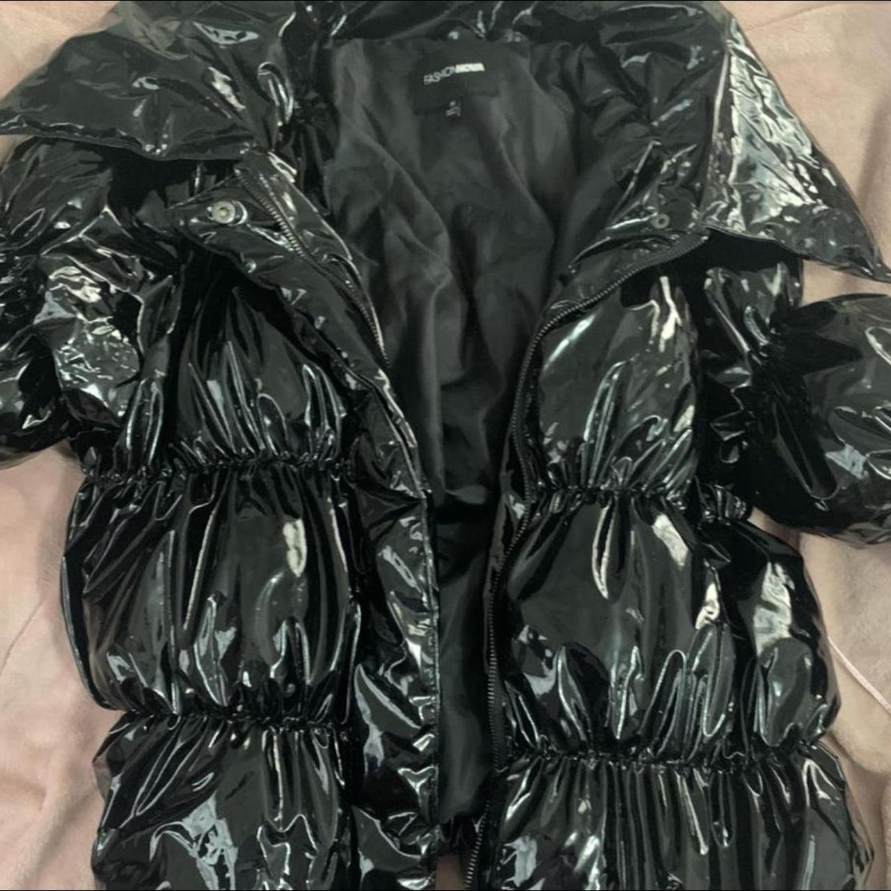 Black latex puffer jacket originally from