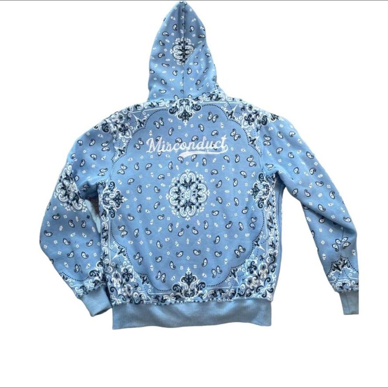 G13 Baby Blue Zip Up Paisley Hoodie Size Extra... - Depop