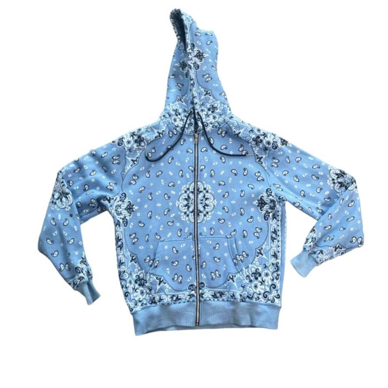 G13 Baby Blue Zip Up Paisley Hoodie Size Extra... Depop