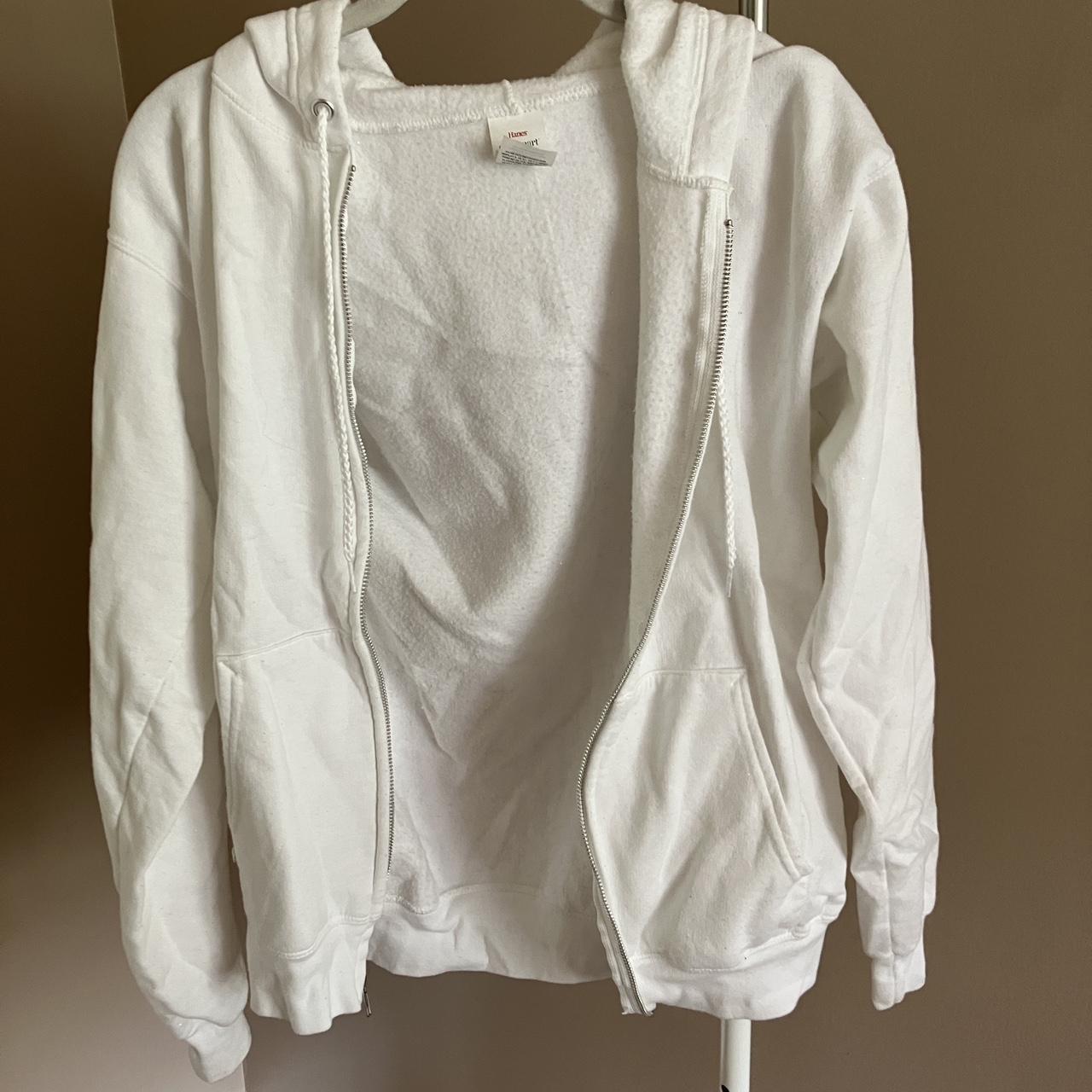 small white zip up hoodied - Depop