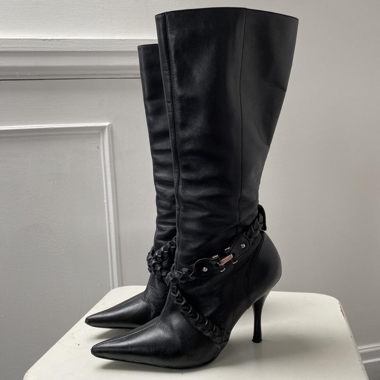 🔥Black leather stiletto boot. Insane Ravel pointy... - Depop