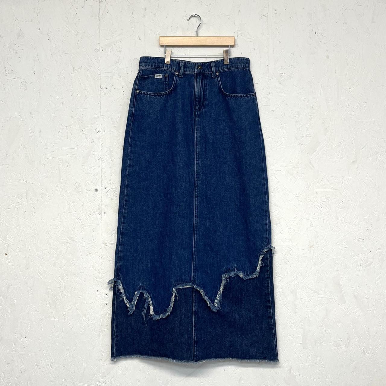 The Ragged Priest Women's Navy and Blue Skirt | Depop