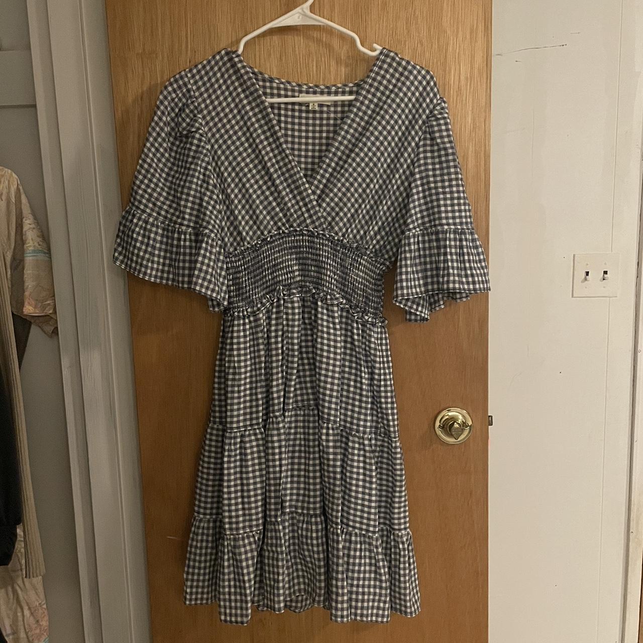 max studio blue and white gingham dress mini... - Depop