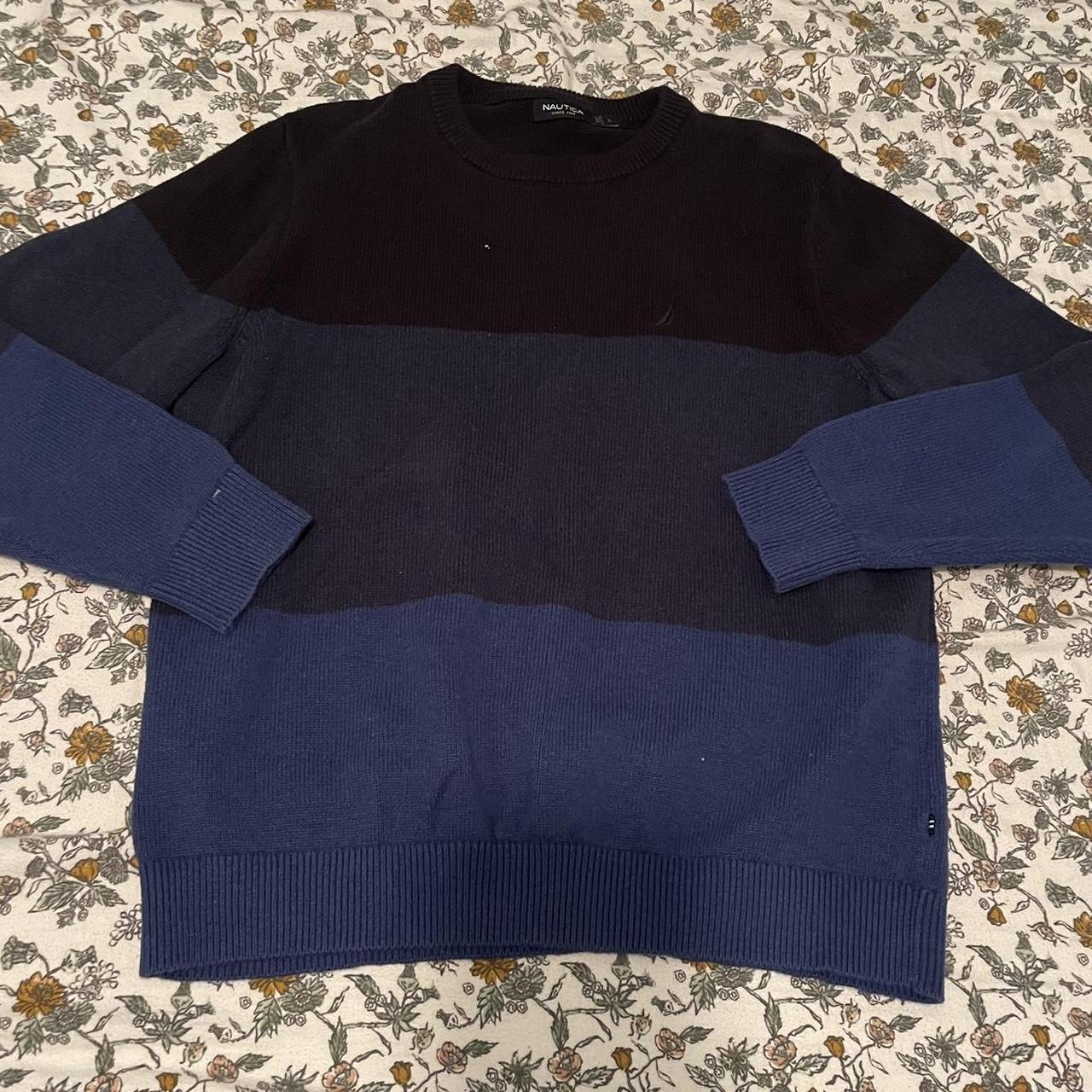 Nautica Mens Blue Striped Sweater Size L Great... - Depop