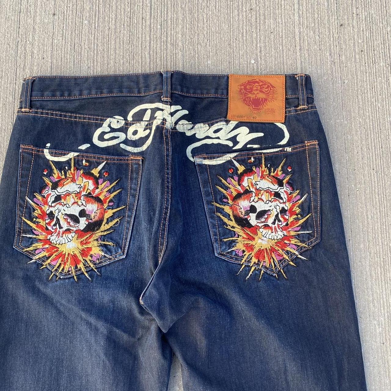 Baggy Ed Hardy Jorts #N#Y2K Embroidered Shorts#N#Cut Off... - Depop