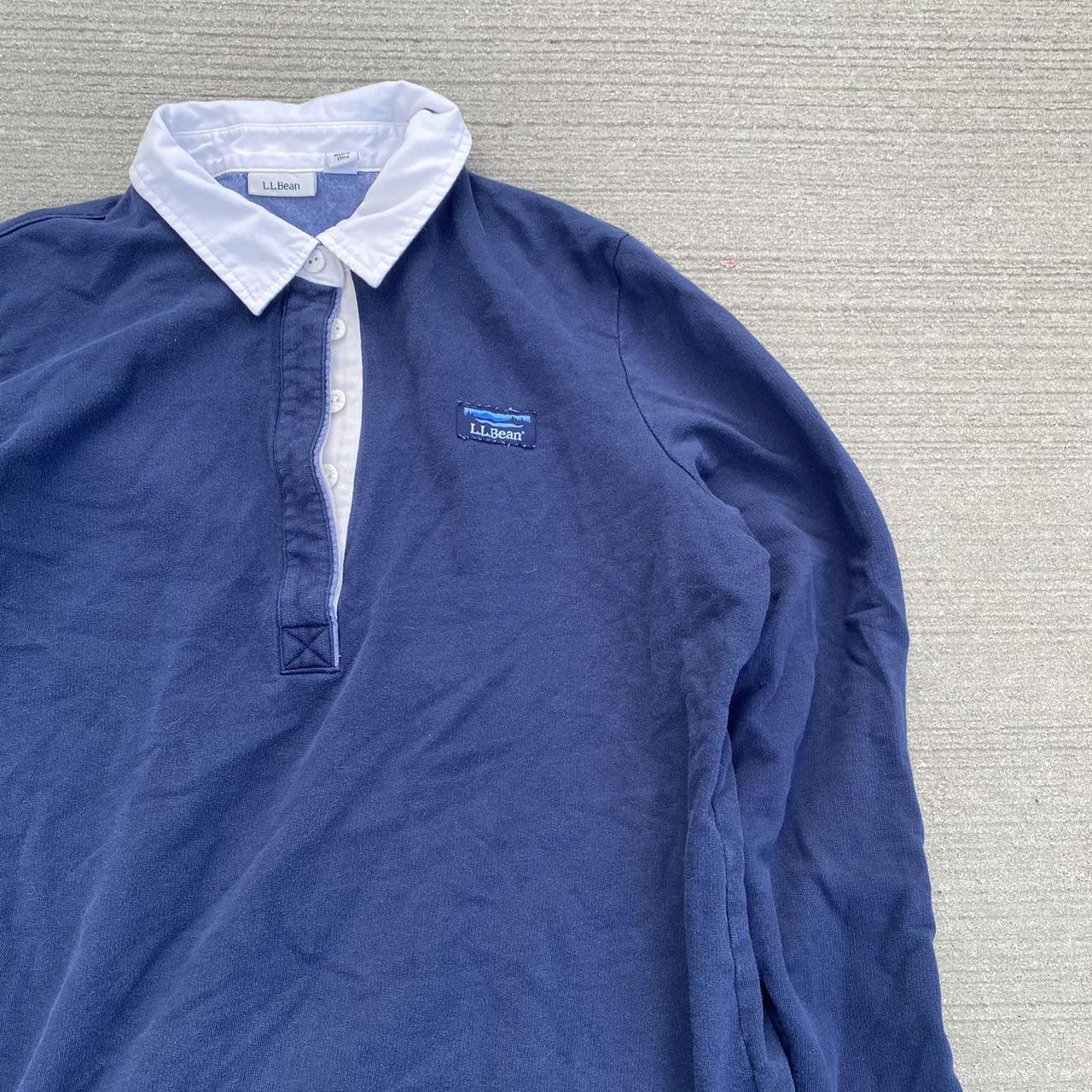 LL Bean Rugby Polo Shirt Blue Faded Tonal Wear... - Depop