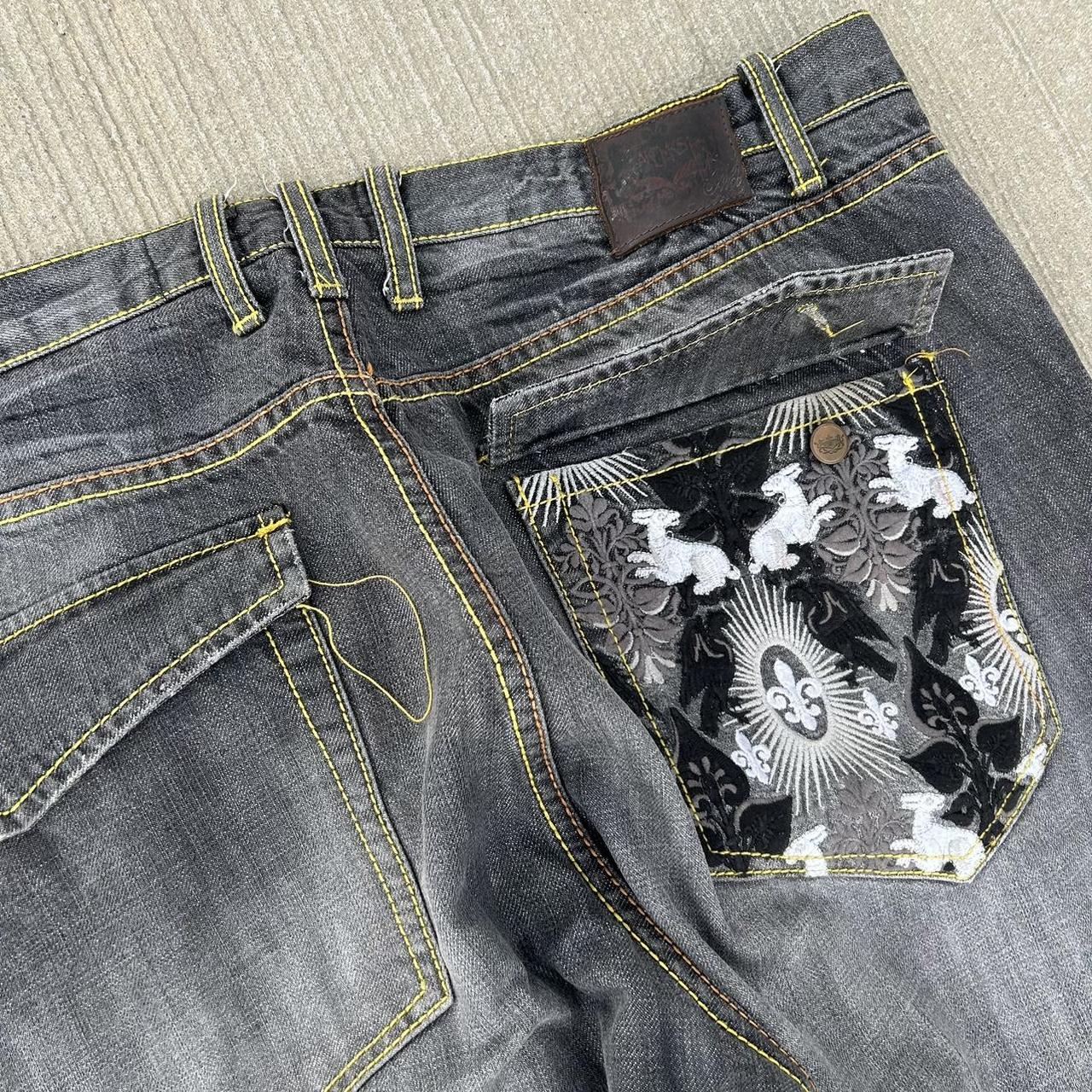 Vintage Baggy Jeans Y2K Embroidered Denim Faded... - Depop