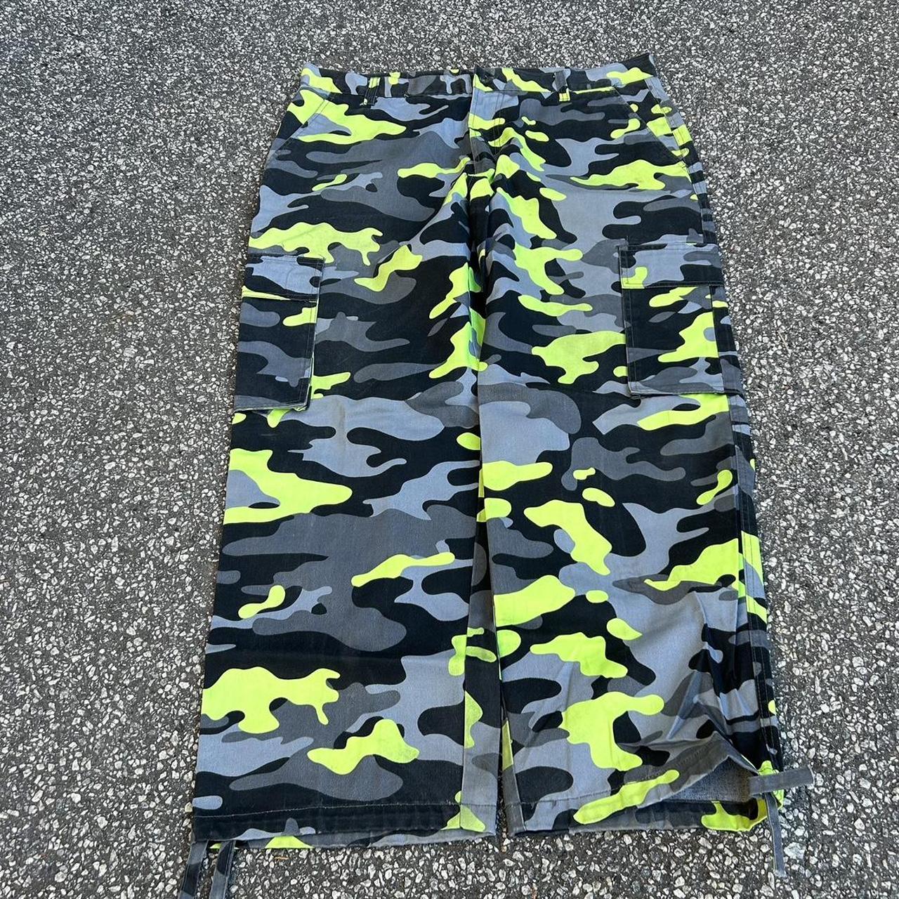 Baggy Camo Cargos Wide Leg Neon Green Rave Loose... - Depop