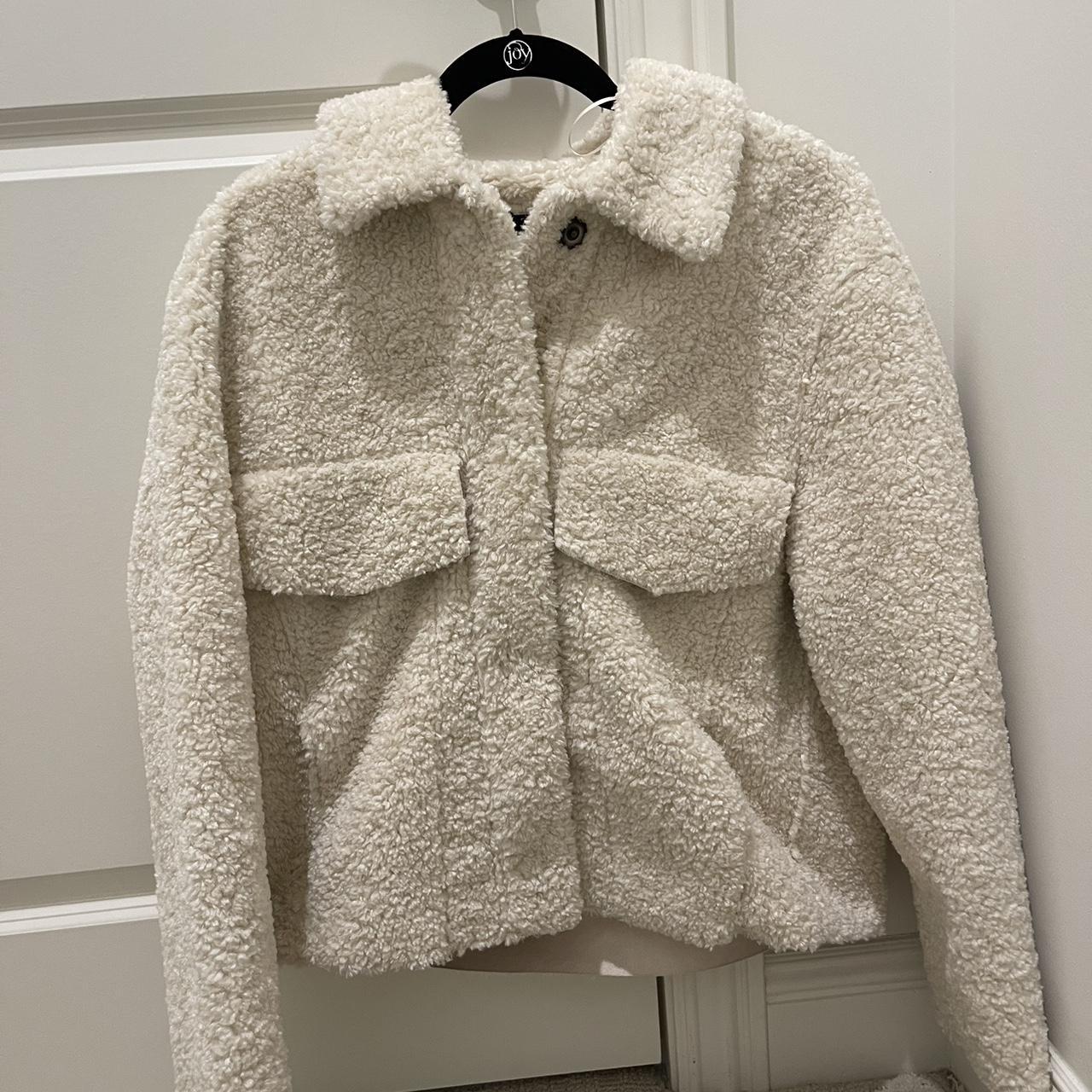 Zara White Sherpa Jacket Worn once Size Large Depop