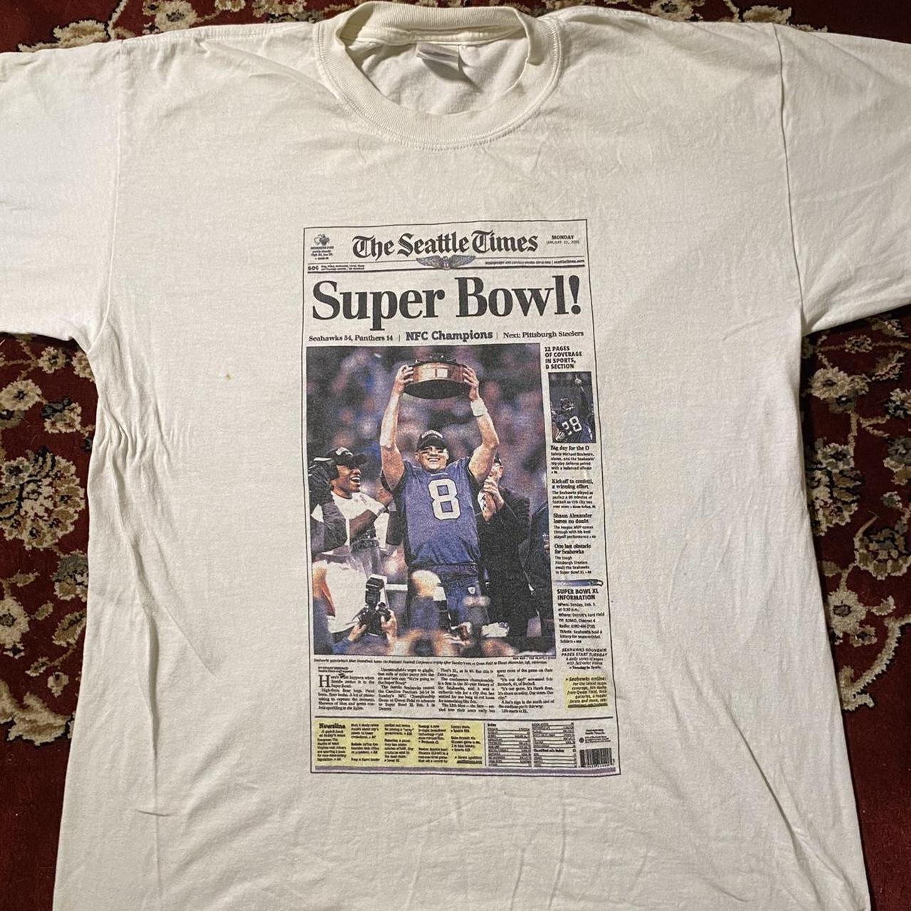 Vintage Seattle Seahawks Tee Blue and white Y2K - Depop