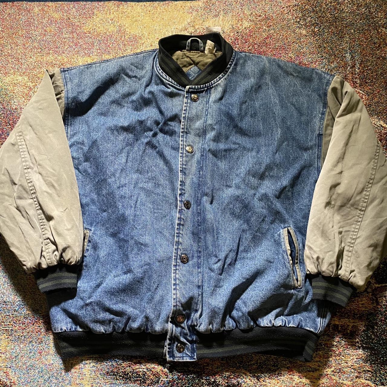 Vintage Blank Denim varsity Button up jacket 🧥... - Depop