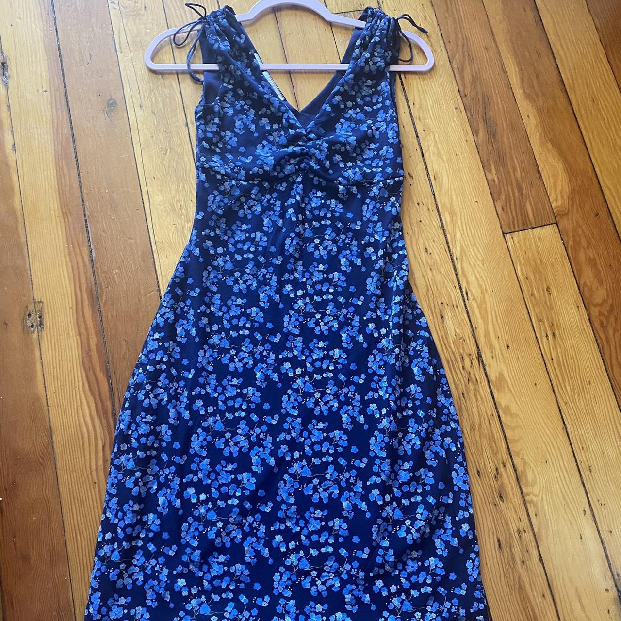 Free People Women's Blue and Navy Dress | Depop