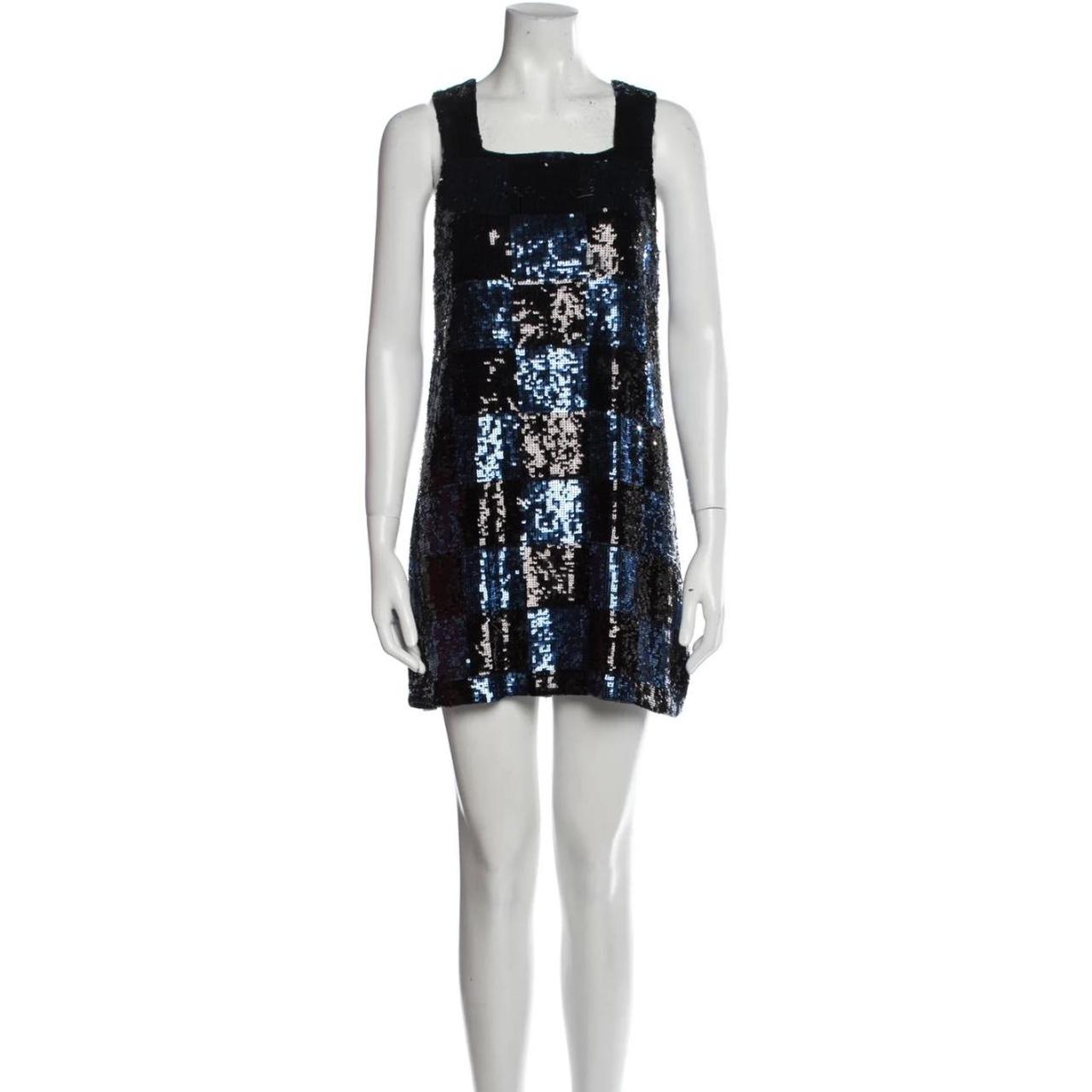 Alice and Olivia Blue and Black sequin checkered Depop