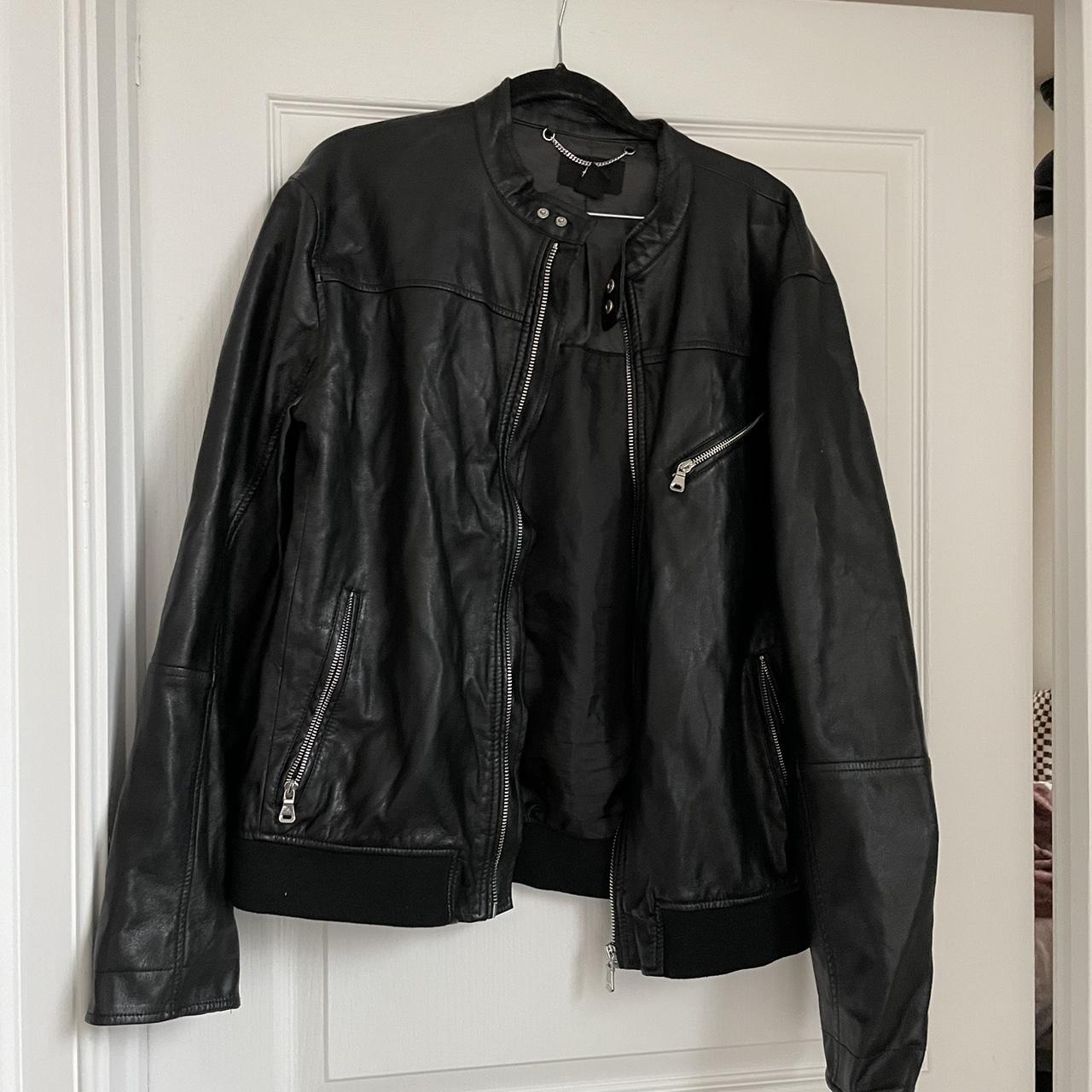 H&M men’s faux leather jacket •size 44r •gently... - Depop