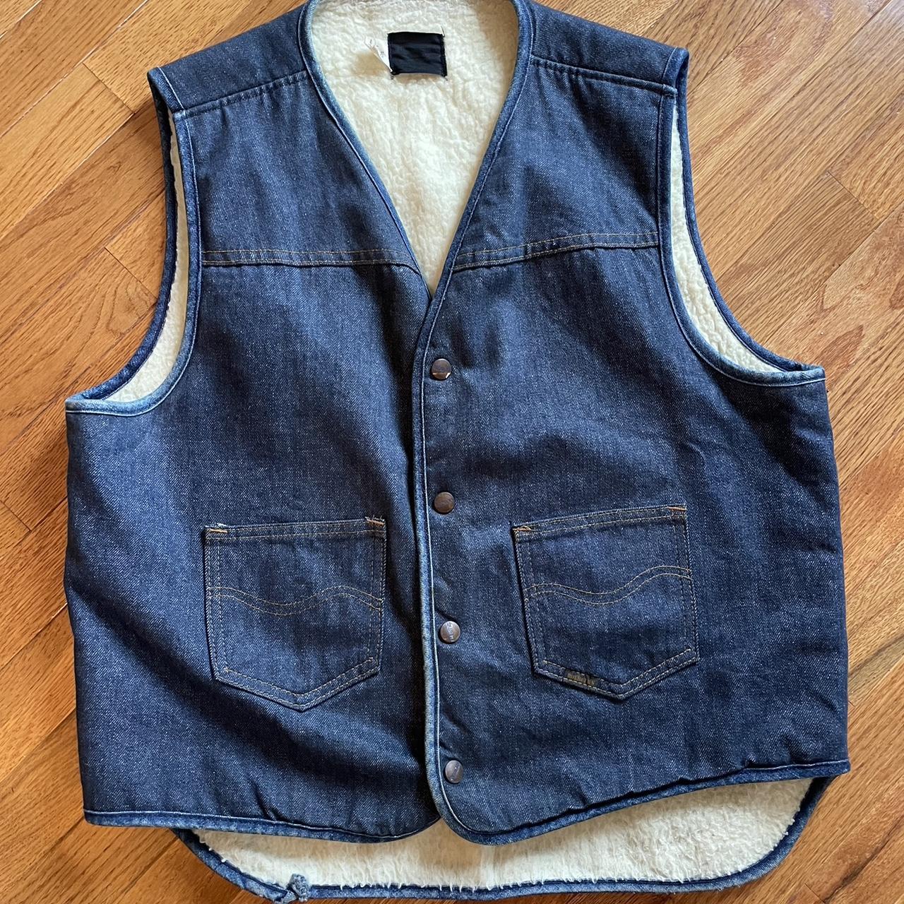 Vintage 1970's offers Roebucks Western Wear Sherpa Fleece Lined Denim Trucker Vest