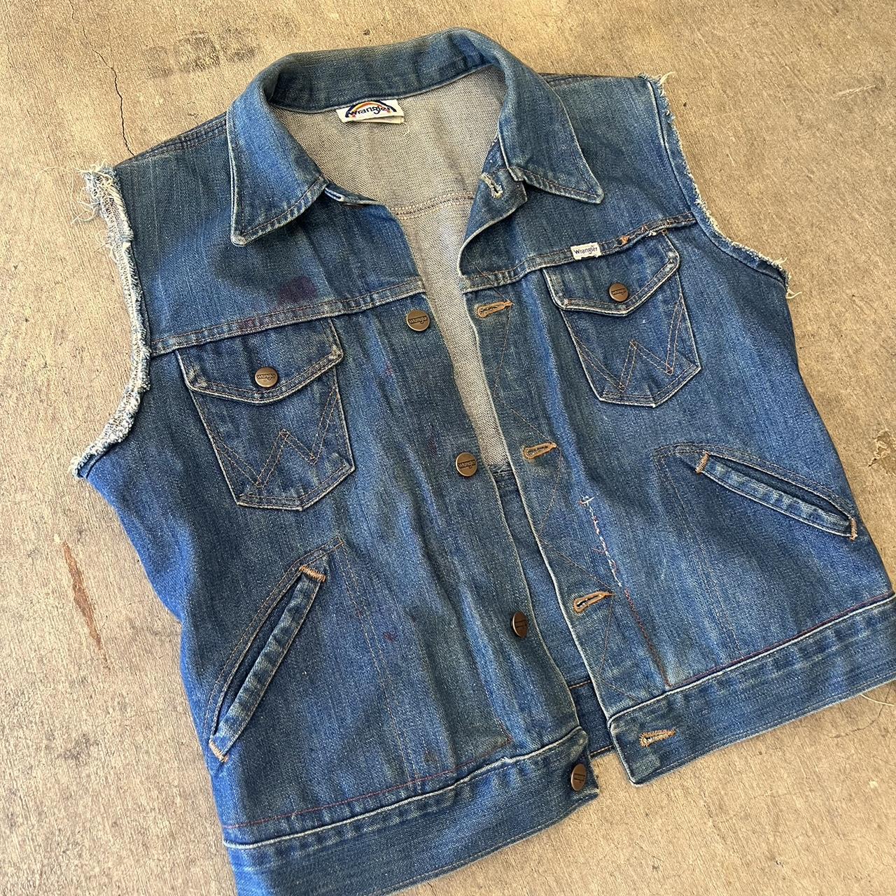 Vintage Wrangler 70s Denim Vest Cutoff Trucker Biker... - Depop