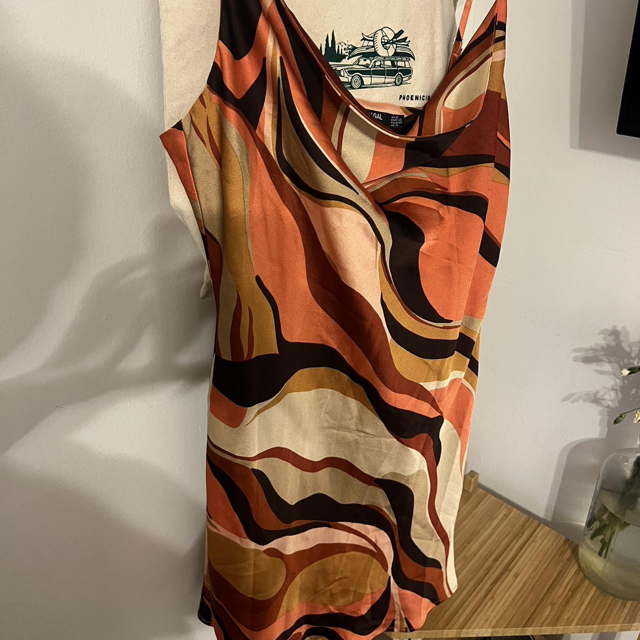 Nasty Gal Women's Orange and Cream Dress Depop