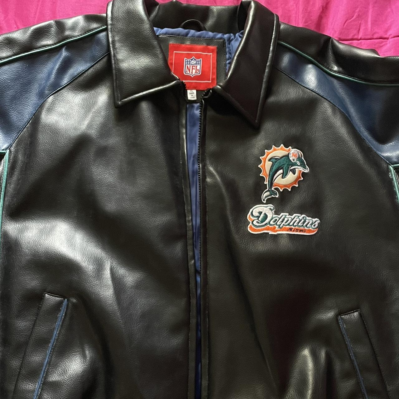 This Miami Dolphins Vintage Leather Jacket has a - Depop