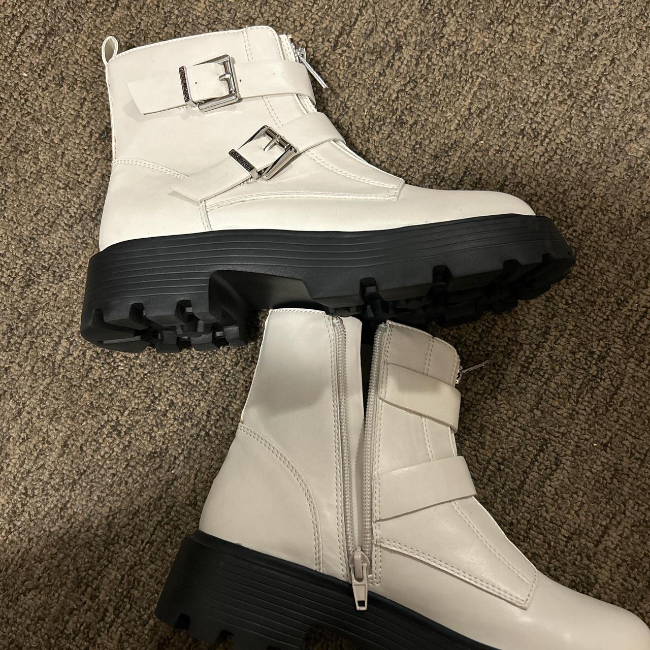 Steve madden white buckle boots on sale