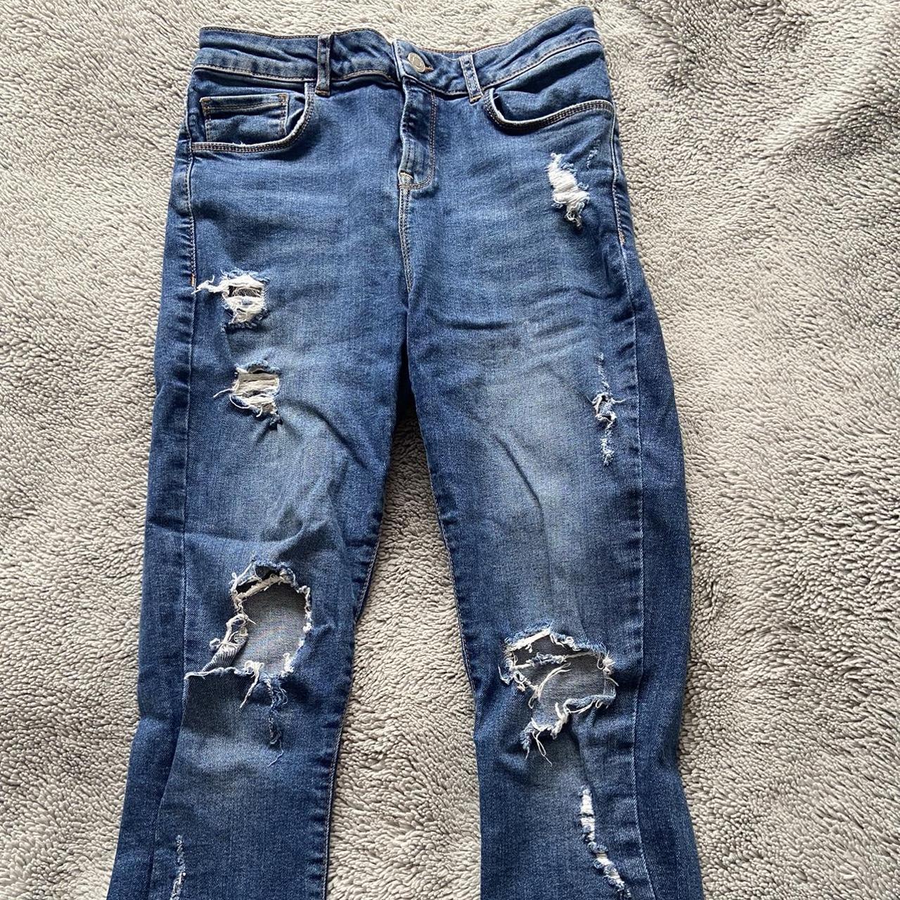 new look ripped blue skinny jeans, UK age 13 but... - Depop