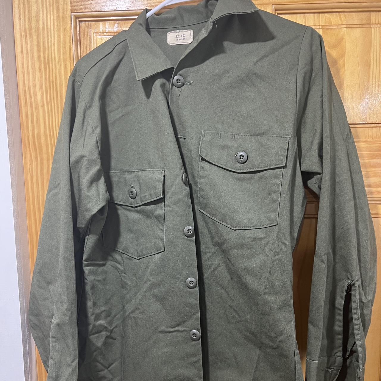 olive green army utility button up fits like a... - Depop