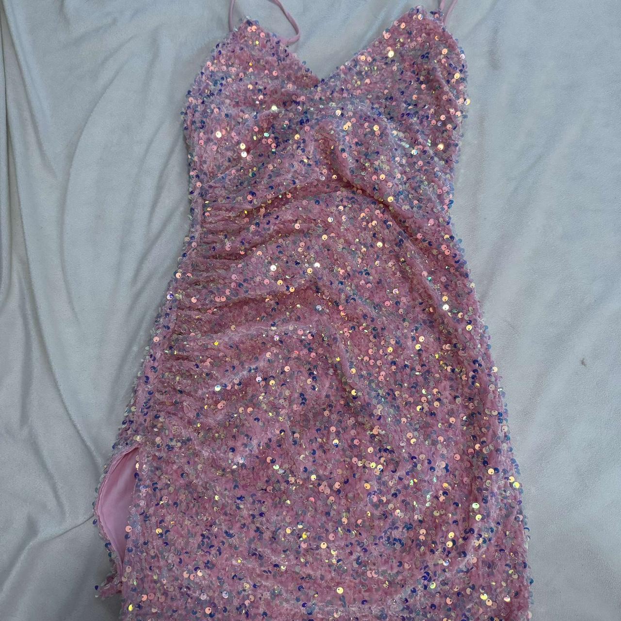 lucy in the sky pink sequin dress small hoco... - Depop
