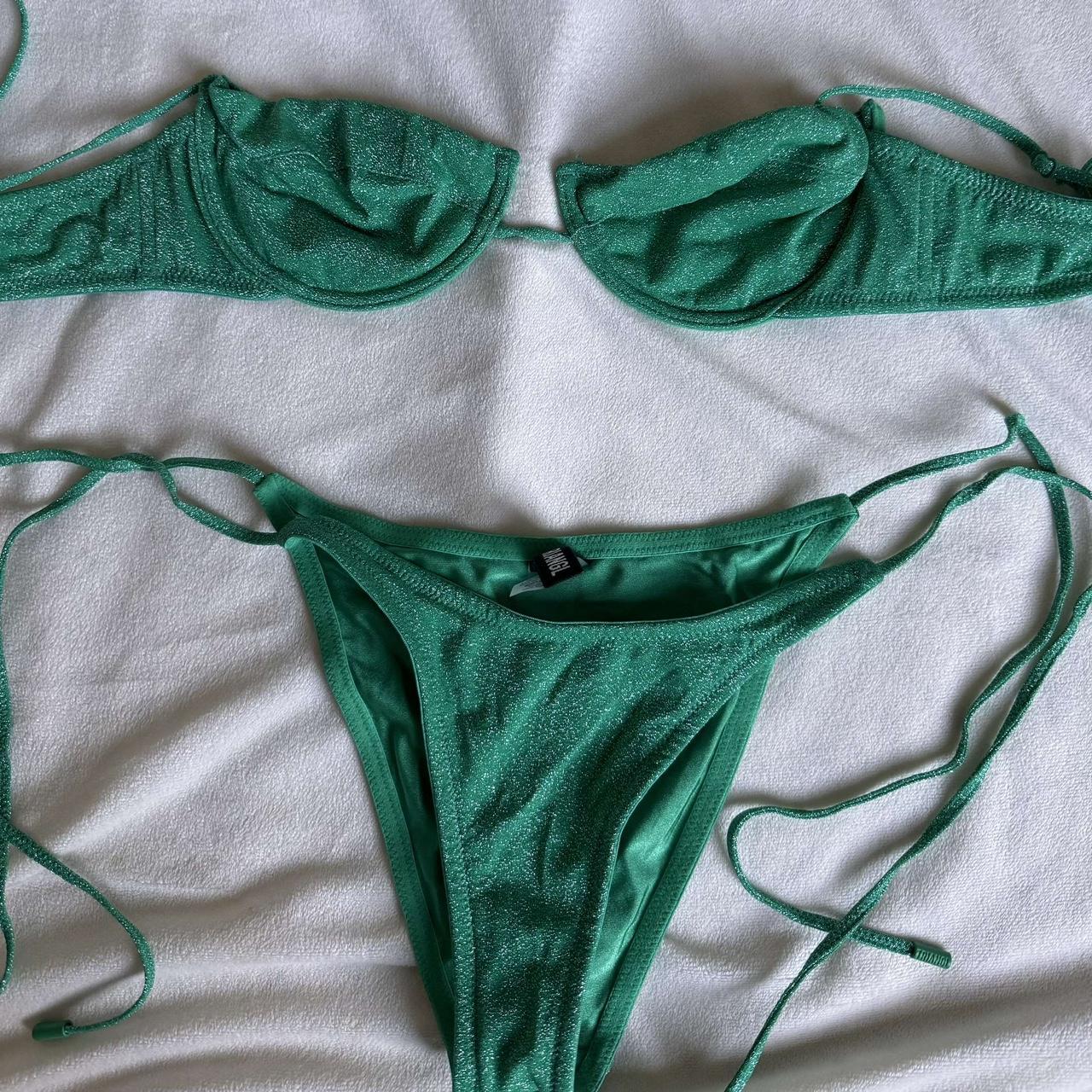 green triangl bikini set top size medium bottom... - Depop